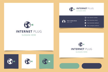 Internet plug logo design with editable slogan. Branding book and business card template.