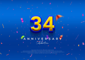 34th Anniversary, in luxurious blue. Premium vector background for greeting and celebration.