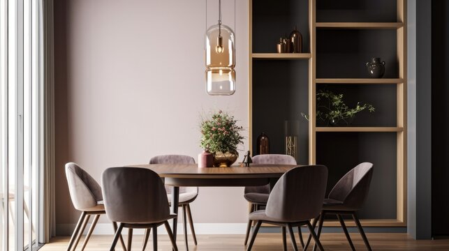Modern Interior Design Background. Contemporary Dining room. Generative AI.