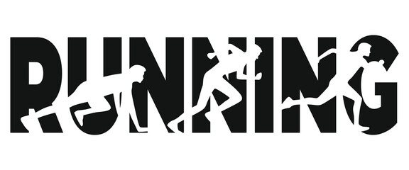 Running word with sprinting silhouette vector
