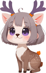 vector illustration of a cartoon deer. Hand-drawn isolated animal drawing on white background