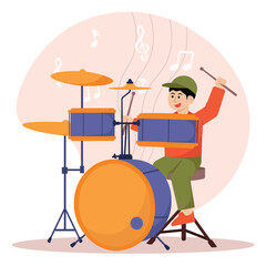 Boy Practicing Drum Illustration