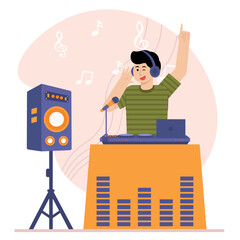 Man Is Playing Music DJ Illustration