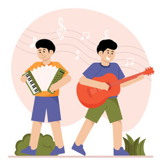 2 Men Are Performing Musical Instruments Illustration