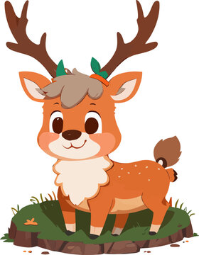 vector illustration of a cartoon deer. Hand-drawn isolated animal drawing on white background