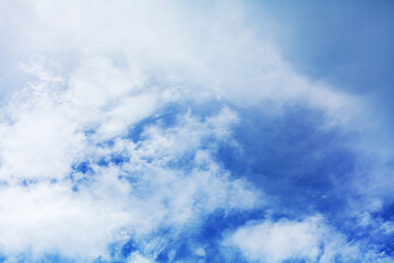 White cirrus clouds blue sky background, fluffy cumulus cloud texture closeup, beautiful cloudy skies, cloudscape, summer sunny day heaven, cloudiness weather backdrop, ozone layer, overcast, oxygen