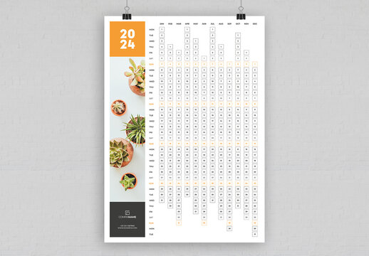 Calendar 2024 Poster Layout with Orange Accents