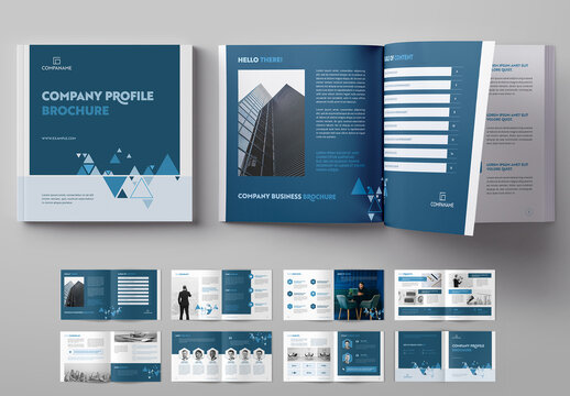 Company Profile Square Brochure Layout with Blue Accents