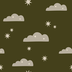 children's pattern, clouds and stars in the sky