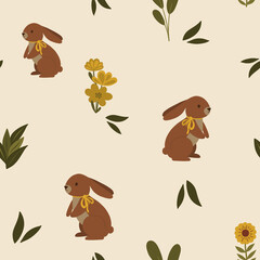Children's pattern with hares and flowers