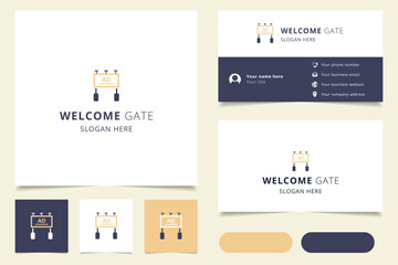 Welcome gate logo design with editable slogan. Branding book and business card template.