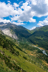 Winding pass road between Grimsel Pass and Furka Pass, Canton of Valais, Switzerland