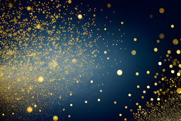 abstract background with Dark blue and gold particle. Christmas Golden light shine particles bokeh on navy blue background. Gold foil texture. 