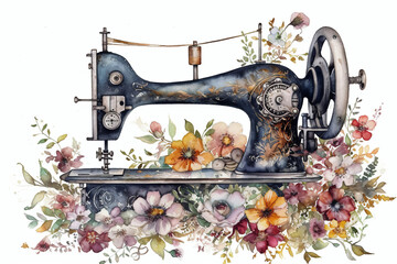 Watercolor Sewing Machine Generative AI