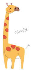 Giraffe . Cute animals cartoon characters . Flat shape and line stroke design . Vector illustration .