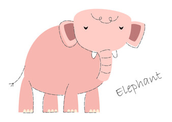 Elephant . Cute animals cartoon characters . Flat shape and line stroke design . Vector illustration .