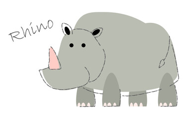 Rhinoceros . Cute animals cartoon characters . Flat shape and line stroke design . Vector illustration .