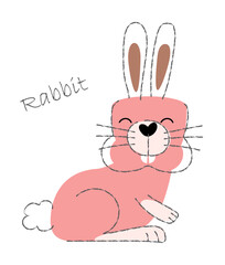 Rabbit . Cute animals cartoon characters . Flat shape and line stroke design . Vector illustration .