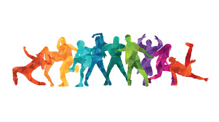 Fototapeta na wymiar Detailed vector illustration silhouettes of expressive dance people dancing. Jazz funk, hip-hop, house. Dancer.