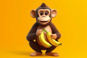 Banana Toting Monkey The Cartoon Character. AI