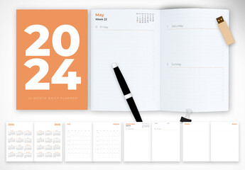 2024 Twelve Month Daily Planner A5 Brochure