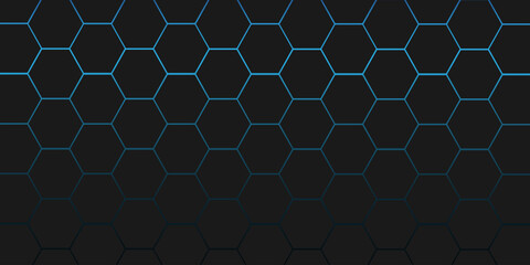 Abstract dark blue background technology futuristic digital concept with honeycomb shape, for banner, backdrop, cover. Vector illustration