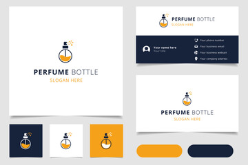 Perfume bottle logo design with editable slogan. Branding book and business card template.