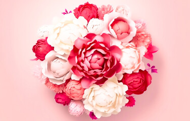 Bouquet of white and pink carnation flowers on pink background