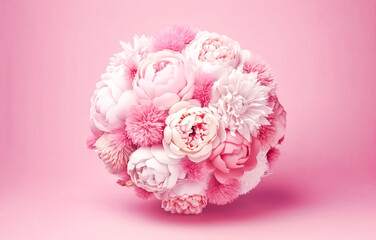 Bouquet of white and pink carnation flowers on pink background