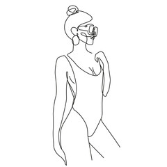 Woman Body Line Art Drawing. Female Figure Black Lines Drawing Minimalist Style. Woman Elegant Silhouette Continuous One Line Abstract Drawing. Vector Illustration