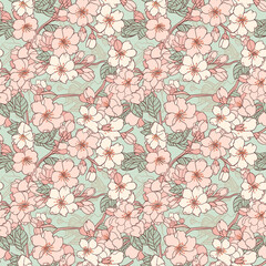 Seamless pattern: blossoming sakura branches. The Light pink flowers. Generative AI