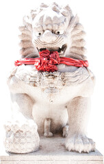 A stone carved Chinese lion that is believed to protect against danger.
