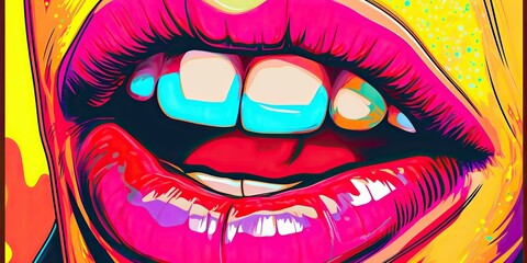 AI Generated. AI Generative. Retro vintage open mouth girl with tongue. Sensual passion vibe. Graphic Art