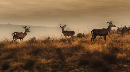 Fototapeta na wymiar Deer in a field with trees in the background