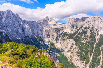 View from Slemenova špica (1911 m) in the Julian Alps (Slovenia) to the rock wall of the...