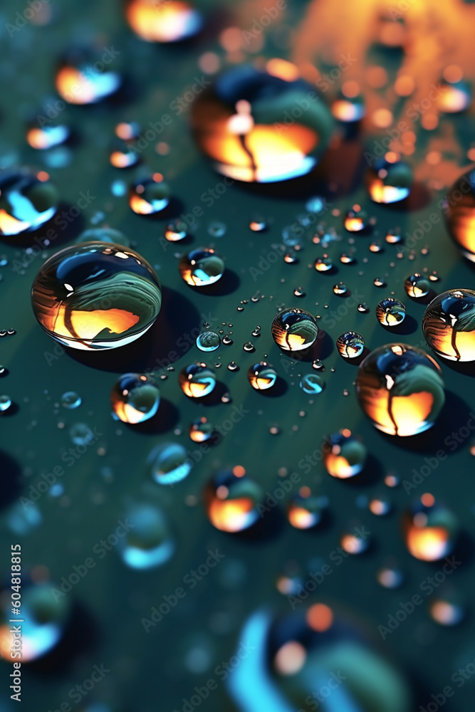 Poster A close-up image of water droplets on a glass surface, creating a mesmerizing and abstract pattern. Generative AI technology.