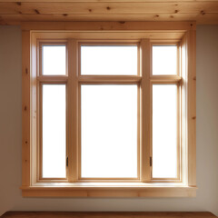 Wooden Window Transparent Template. Interior Mockup. Ai Generative - obrazy, fototapety, plakaty