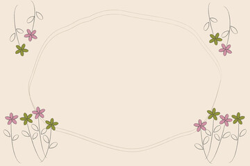 手書き風のシンプルな花のフレーム ピンクと緑色