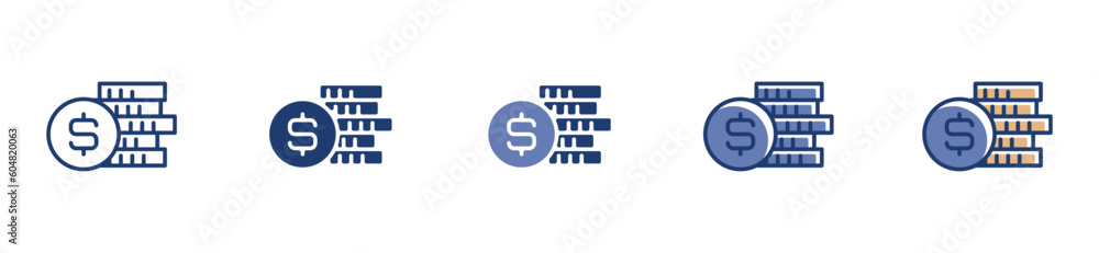 Aufkleber stack of coin icon dollar money earning a pile of coin signs in all design style illustrations for w