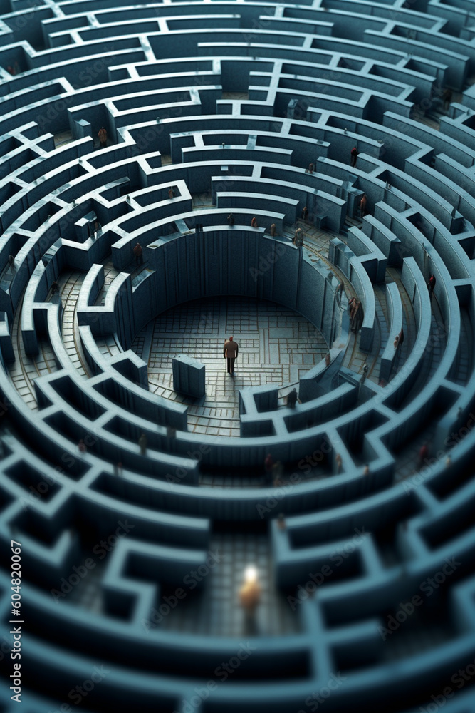Aufkleber A conceptual illustration of a floating labyrinth or maze, representing the complexities of the human mind and the search for meaning. Generative AI technology.