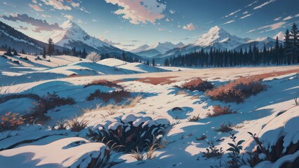 Winter landscape in the mountains. Created with Generative AI technology.