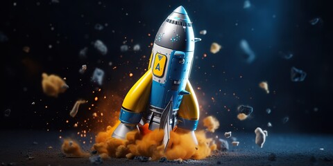 Naklejka premium AI Generated. AI Generative. Space rocket shuttle galaxy exploration cosmos adventure. Graphic Art
