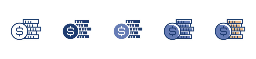 stack of coin icon dollar money earning a pile of coin signs in all design style illustrations for web and app interface