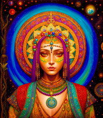 Portrait of a Spiritual Woman: Exploring Mandalas, Chakras, and Sacred Geometry.