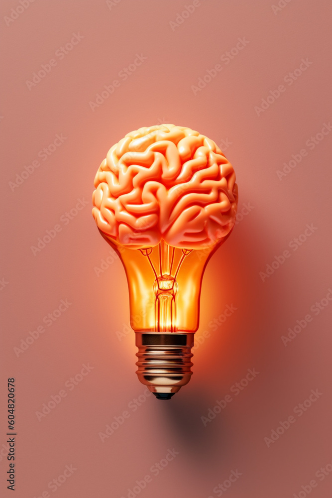 Leinwandbilder A mesmerizing paper-cut representation of a lightbulb with a brain inside, symbolizing the connection between creativit. Generative AI technology.