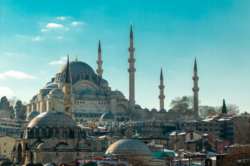 Obraz premium Domes of Suleymaniye mosque in Istanbul, Turkey