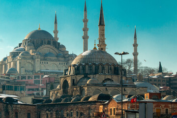 Fototapeta na wymiar Domes of Suleymaniye mosque in Istanbul, Turkey