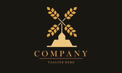 bakery store company logo vector icon. Design logo cake and bread with wheat windmill suitable for bakery, cake industrial, food store, cafe company logo