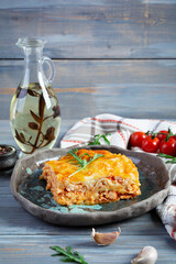 Meat lasagna with bolognese sauce and bechamel sauce. Classic lasagna