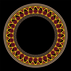 Mandala. Decorative round ornament, round frame. Isolated on black background. Arabic, Indian, ottoman motifs. For cards, invitations, t-shirts. Pink, yellow, beige colors. Vector color illustration.